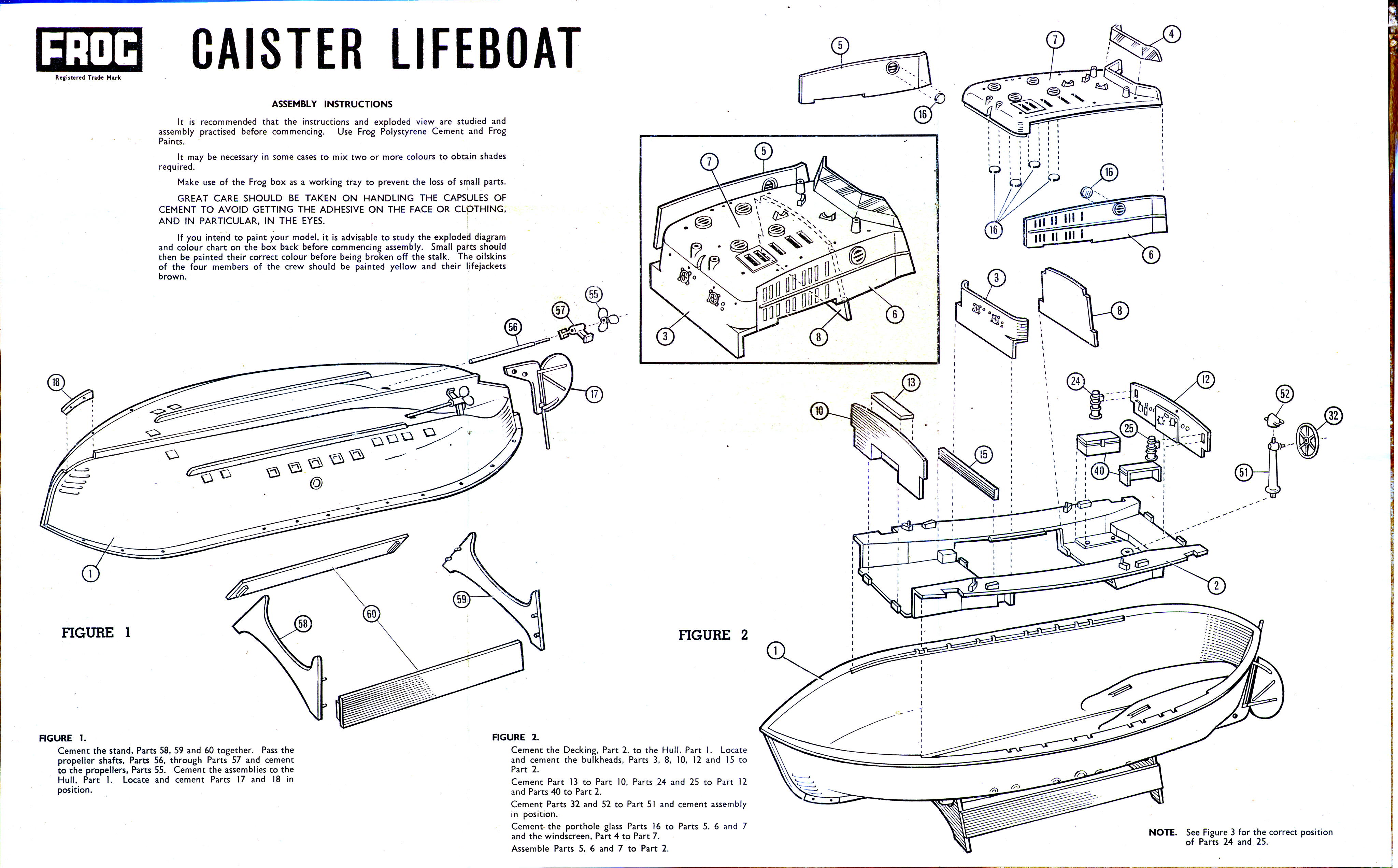 FROG F129 North Sea Lifeboat 37ft. Oakley self-rightning type RNLI lifeboat, Rovex, 1967, assembly instructions list 1
